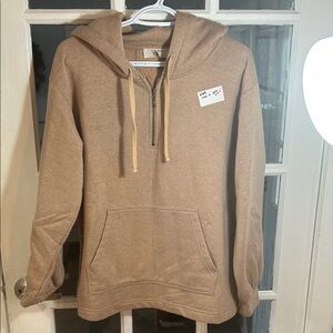 W69.    Hooded Quarter-Zip Sweatshirt - Tan